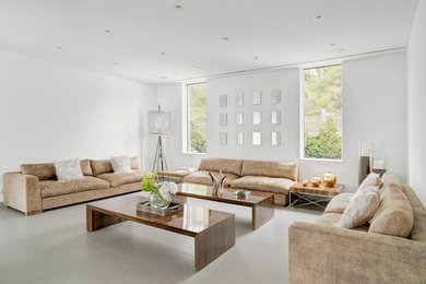 Large transitional formal and enclosed concrete floor and gray floor living room photo in New York with white walls, no fireplace and no tv