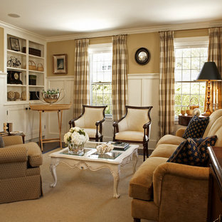 Living room - traditional enclosed living room idea in Boston with beige walls and no tv