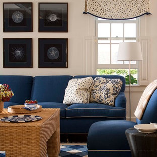 Inspiration for a mid-sized timeless enclosed carpeted living room remodel in Boston with white walls, a standard fireplace and a metal fireplace