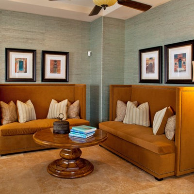 Elegant living room photo in Las Vegas with green walls