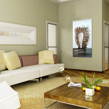 Natural living room with SFMOMA "Puryear" Banner
