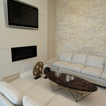 Natural Stacked Stone Accent Wall Living Room