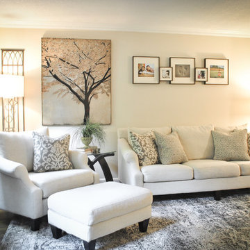 Neutral, gray, light-colored living room