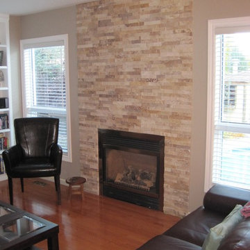 Neutral Stacked Stone Fireplace