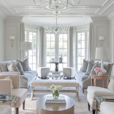 Inspiration for a large timeless formal and enclosed dark wood floor and brown floor living room remodel in San Francisco with white walls