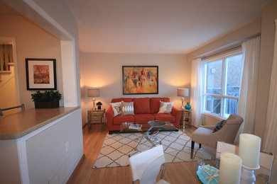 Photo of a medium sized farmhouse open plan living room in Toronto.