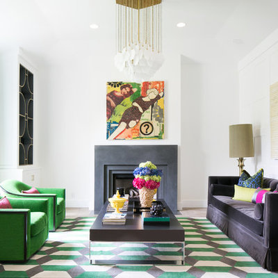 Inspiration for a transitional formal living room remodel in Orange County with white walls, a standard fireplace, a concrete fireplace and no tv