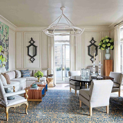 Inspiration for a large transitional formal and enclosed dark wood floor and brown floor living room remodel in Los Angeles with beige walls, no fireplace and no tv