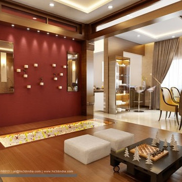 Nice Wall Design With Mirror, Wood Design, Photo Realistic 3d Rendering