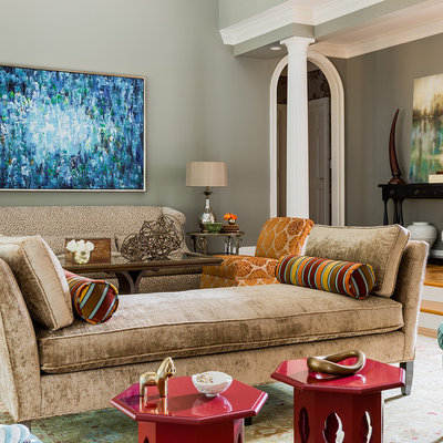 Living room - mid-sized contemporary formal and open concept light wood floor living room idea in Boston with beige walls, no fireplace and no tv
