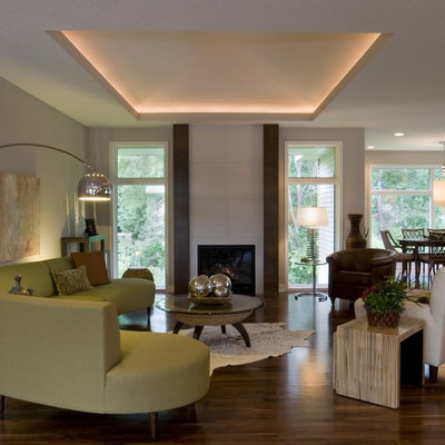Living room - modern open concept living room idea in Minneapolis with a standard fireplace