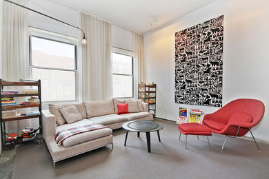 Inspiration for a mid-sized contemporary loft-style concrete floor living room remodel in New York with white walls