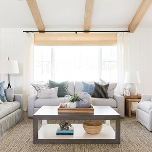 Inspiration for a mid-sized coastal open concept and formal living room remodel in Salt Lake City with white walls