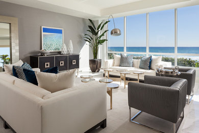 Living room - mid-sized contemporary open concept and formal white floor living room idea in Miami with gray walls, no fireplace and no tv
