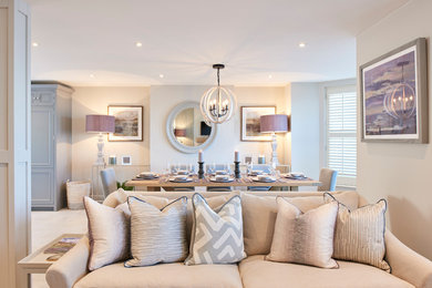 Inspiration for a transitional open concept living room remodel in Hertfordshire with beige walls