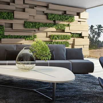 Open Space Vertical Garden Wooden Panel Wall Living Room