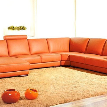 Orange Sectional Leather Sofa with Chaise
