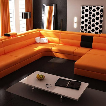 Orange Sectional Set with 2 Decorative Lights, Side Drawer & a Shelf
