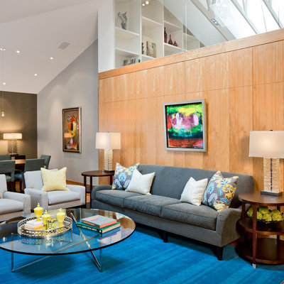 Living room - modern medium tone wood floor living room idea in Minneapolis