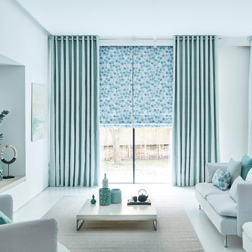 Origami Mist curtains and Honesty Mist Roman blinds from the Zen collection by H