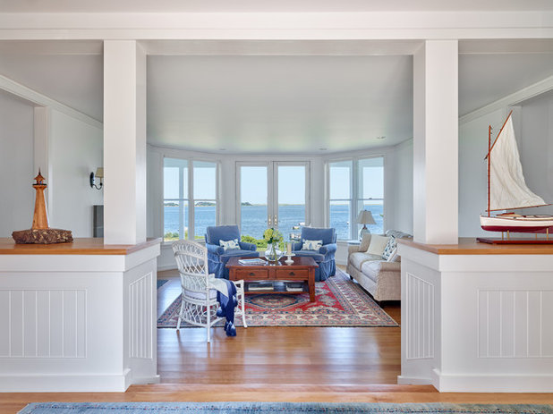 Coastal Living Room by Oak Hill Architects