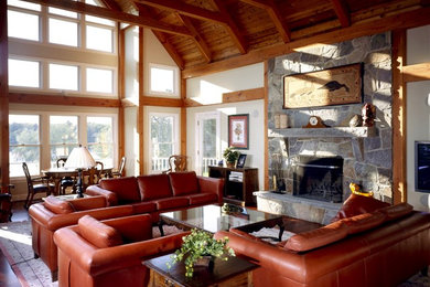 Living room - large traditional formal and enclosed dark wood floor living room idea in Boston with white walls, a standard fireplace, a stone fireplace and no tv