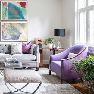Example of a transitional living room design in New York