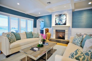 Design ideas for a beach style living room in Miami.