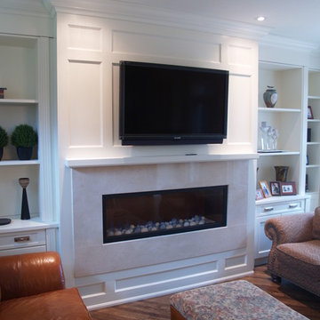 Paneled Fireplace and Built In Cabinetry - Paneled Ceiling Dinning Room