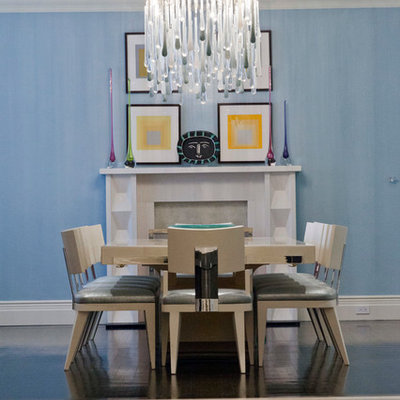 Living room - contemporary living room idea in New York with blue walls