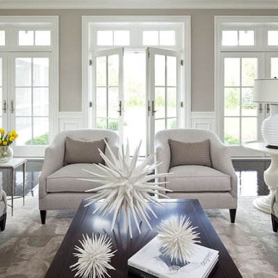 Huge elegant formal and open concept living room photo in Minneapolis with gray walls