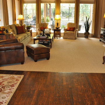 Patterned Carpet and Hand scraped Wood Floor