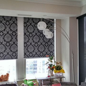 Patterned roller shades in a downtown Toronto condo