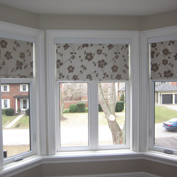 Patterned roller shades in a Toronto home