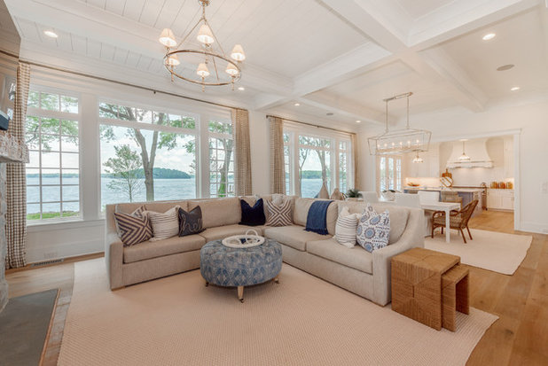 Coastal Living Room by Patrick Joseph Distinctive Homes
