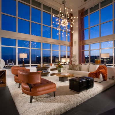 Minimalist concrete floor living room photo in Orange County