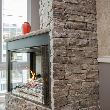 Penthouse with New England Natural Stone Fireplace and Wine Cooler