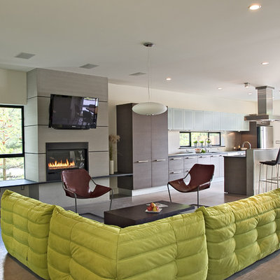 Living room - contemporary concrete floor living room idea in Seattle