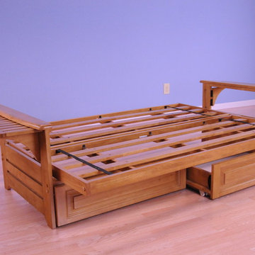 Phoenix Frame with Butternut Finish and Storage Drawers in Bed Position
