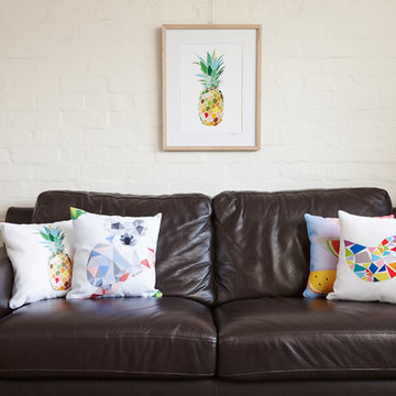 Pineapple framed print and Pineapple, Mr Koala, Watermelon and Birdie cushions