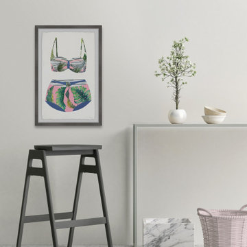 "Pink and Palms Swimsuit" Framed Painting Print