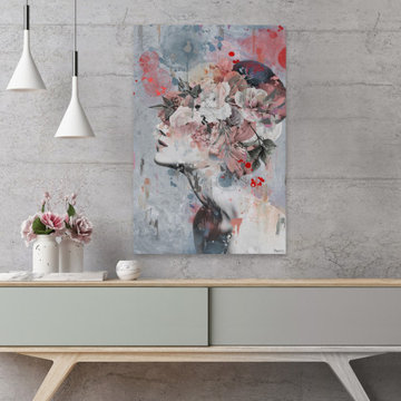 "Pink Flower Face" Painting Print on Wrapped Canvas