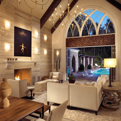 Living room - transitional open concept living room idea in Nashville with a standard fireplace