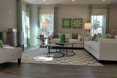 Medium sized traditional living room in Other with grey walls, vinyl flooring and grey floors.