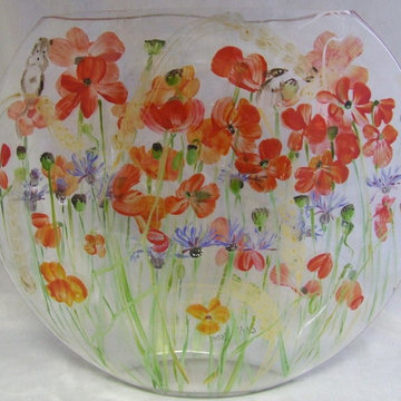 poppy vase hand painted glassware