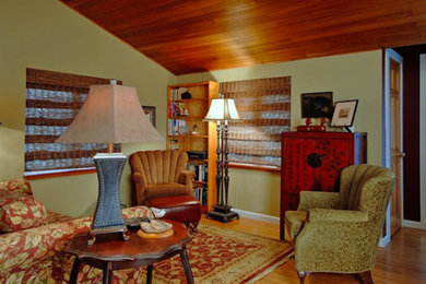 Living room - mid-sized traditional formal and open concept medium tone wood floor living room idea in Seattle