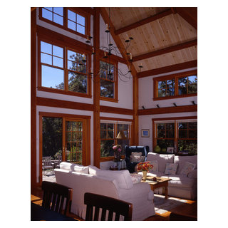 Post and Beam Great Room Wall of Windows - Living Room - Burlington ...