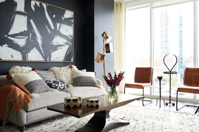 Living room - mid-sized contemporary living room idea in Atlanta with black walls