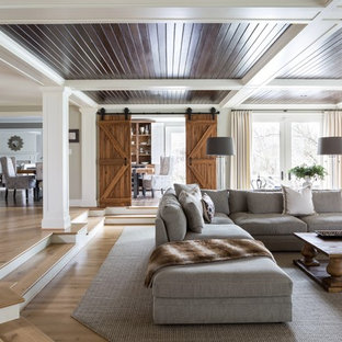 This is an example of a traditional living room in DC Metro with medium hardwood flooring and brown floors.