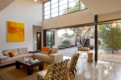 Inspiration for a contemporary living room remodel in Los Angeles with white walls
